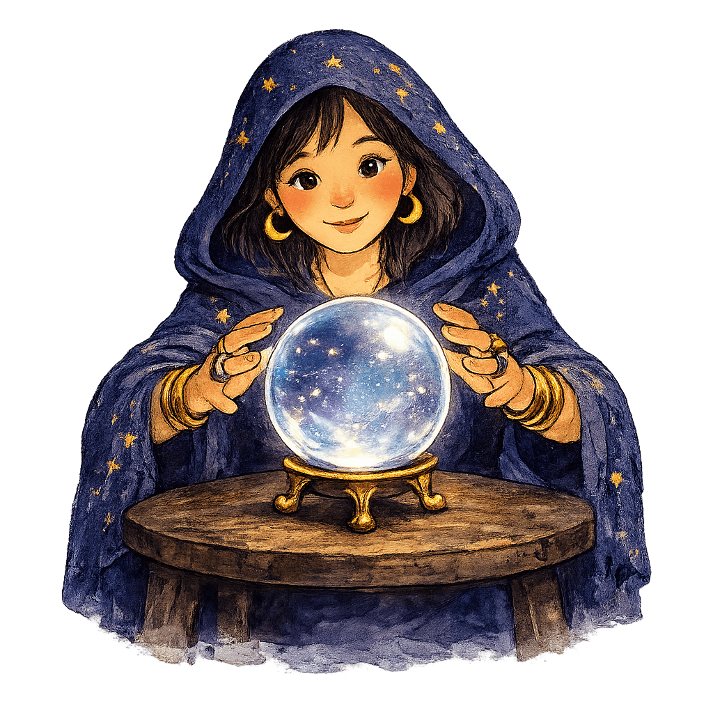 Fortune teller gazing into crystal ball