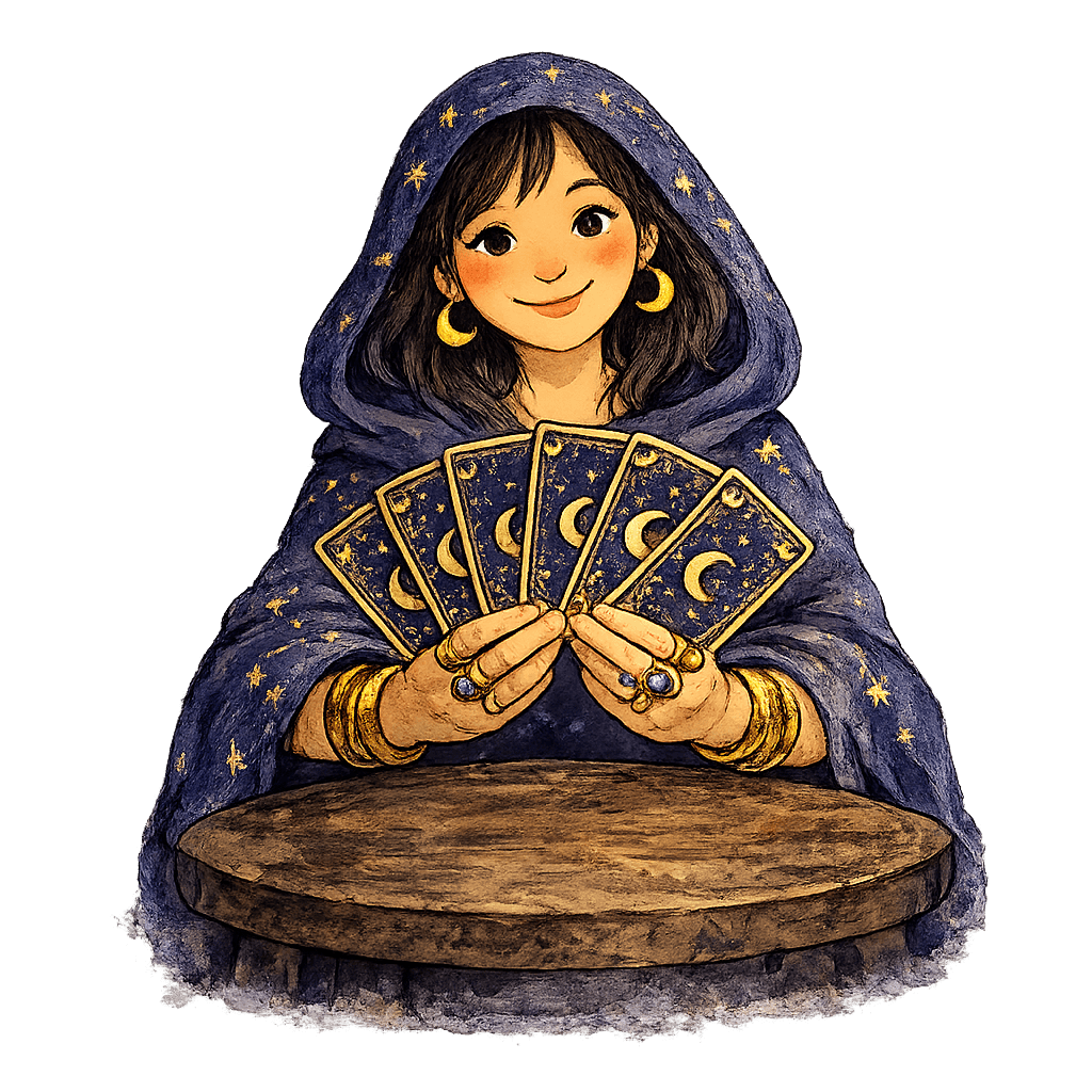 Fortune teller presenting the realms
